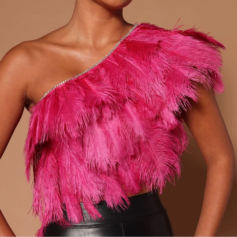 pink feather rhinestone top size XL